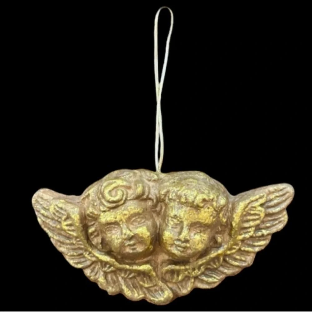 Gold Angel Ornament Vintage Christmas Handmade Ornament Victorian Luxury Cherubs